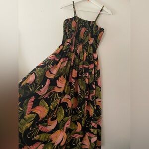 Truly 4 you Tropical Smocked banana print Maxi Dress in Black and Pink